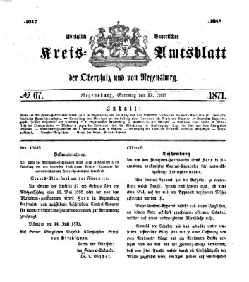 Königlich-bayerisches Kreis-Amtsblatt der Oberpfalz und von Regensburg (Königlich bayerisches Intelligenzblatt für die Oberpfalz und von Regensburg) Samstag 22. Juli 1871