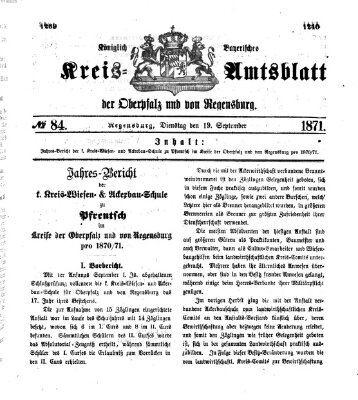 Königlich-bayerisches Kreis-Amtsblatt der Oberpfalz und von Regensburg (Königlich bayerisches Intelligenzblatt für die Oberpfalz und von Regensburg) Dienstag 19. September 1871