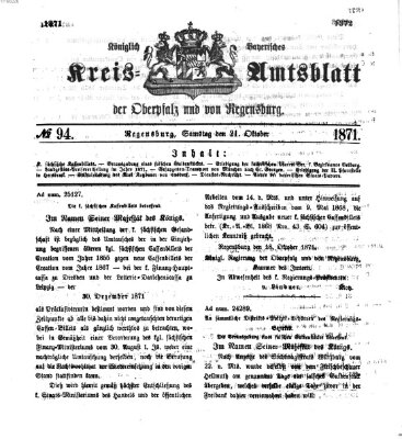 Königlich-bayerisches Kreis-Amtsblatt der Oberpfalz und von Regensburg (Königlich bayerisches Intelligenzblatt für die Oberpfalz und von Regensburg) Samstag 21. Oktober 1871