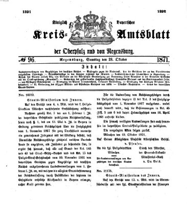 Königlich-bayerisches Kreis-Amtsblatt der Oberpfalz und von Regensburg (Königlich bayerisches Intelligenzblatt für die Oberpfalz und von Regensburg) Samstag 28. Oktober 1871