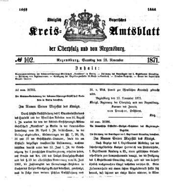 Königlich-bayerisches Kreis-Amtsblatt der Oberpfalz und von Regensburg (Königlich bayerisches Intelligenzblatt für die Oberpfalz und von Regensburg) Samstag 18. November 1871