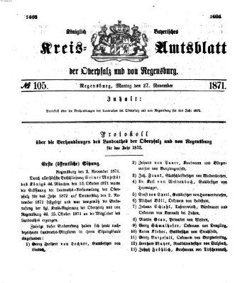 Königlich-bayerisches Kreis-Amtsblatt der Oberpfalz und von Regensburg (Königlich bayerisches Intelligenzblatt für die Oberpfalz und von Regensburg) Montag 27. November 1871