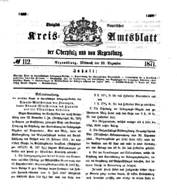 Königlich-bayerisches Kreis-Amtsblatt der Oberpfalz und von Regensburg (Königlich bayerisches Intelligenzblatt für die Oberpfalz und von Regensburg) Mittwoch 20. Dezember 1871