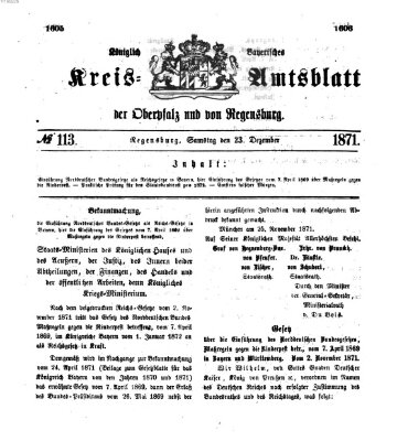 Königlich-bayerisches Kreis-Amtsblatt der Oberpfalz und von Regensburg (Königlich bayerisches Intelligenzblatt für die Oberpfalz und von Regensburg) Samstag 23. Dezember 1871