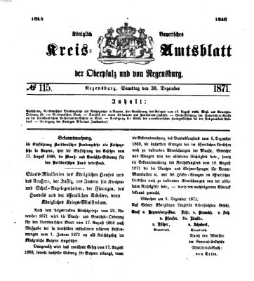 Königlich-bayerisches Kreis-Amtsblatt der Oberpfalz und von Regensburg (Königlich bayerisches Intelligenzblatt für die Oberpfalz und von Regensburg) Samstag 30. Dezember 1871