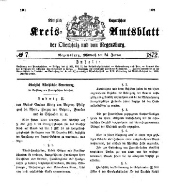 Königlich-bayerisches Kreis-Amtsblatt der Oberpfalz und von Regensburg (Königlich bayerisches Intelligenzblatt für die Oberpfalz und von Regensburg) Mittwoch 24. Januar 1872