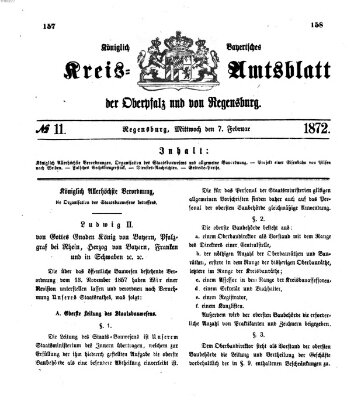 Königlich-bayerisches Kreis-Amtsblatt der Oberpfalz und von Regensburg (Königlich bayerisches Intelligenzblatt für die Oberpfalz und von Regensburg) Mittwoch 7. Februar 1872