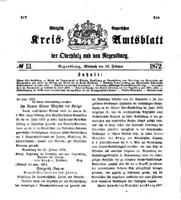 Königlich-bayerisches Kreis-Amtsblatt der Oberpfalz und von Regensburg (Königlich bayerisches Intelligenzblatt für die Oberpfalz und von Regensburg) Mittwoch 14. Februar 1872