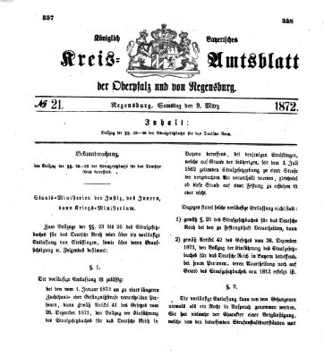 Königlich-bayerisches Kreis-Amtsblatt der Oberpfalz und von Regensburg (Königlich bayerisches Intelligenzblatt für die Oberpfalz und von Regensburg) Samstag 9. März 1872