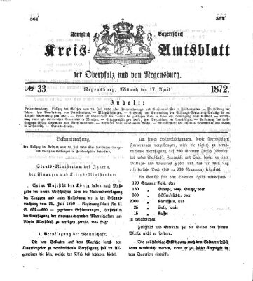 Königlich-bayerisches Kreis-Amtsblatt der Oberpfalz und von Regensburg (Königlich bayerisches Intelligenzblatt für die Oberpfalz und von Regensburg) Mittwoch 17. April 1872