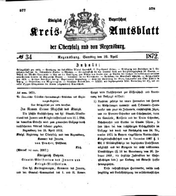 Königlich-bayerisches Kreis-Amtsblatt der Oberpfalz und von Regensburg (Königlich bayerisches Intelligenzblatt für die Oberpfalz und von Regensburg) Samstag 20. April 1872