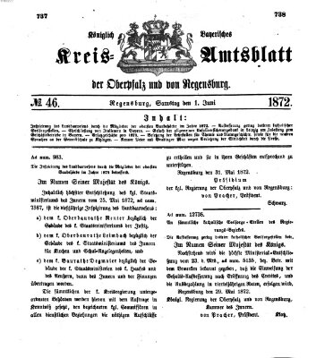 Königlich-bayerisches Kreis-Amtsblatt der Oberpfalz und von Regensburg (Königlich bayerisches Intelligenzblatt für die Oberpfalz und von Regensburg) Samstag 1. Juni 1872