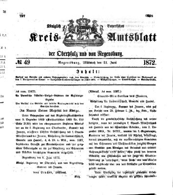 Königlich-bayerisches Kreis-Amtsblatt der Oberpfalz und von Regensburg (Königlich bayerisches Intelligenzblatt für die Oberpfalz und von Regensburg) Mittwoch 12. Juni 1872