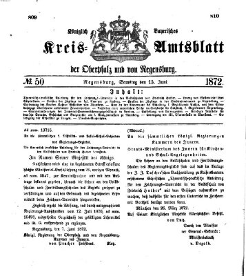 Königlich-bayerisches Kreis-Amtsblatt der Oberpfalz und von Regensburg (Königlich bayerisches Intelligenzblatt für die Oberpfalz und von Regensburg) Samstag 15. Juni 1872