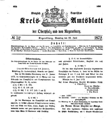 Königlich-bayerisches Kreis-Amtsblatt der Oberpfalz und von Regensburg (Königlich bayerisches Intelligenzblatt für die Oberpfalz und von Regensburg) Samstag 22. Juni 1872