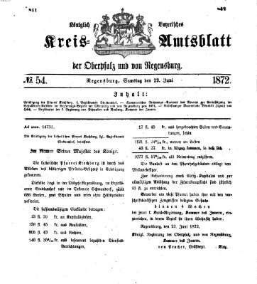 Königlich-bayerisches Kreis-Amtsblatt der Oberpfalz und von Regensburg (Königlich bayerisches Intelligenzblatt für die Oberpfalz und von Regensburg) Samstag 29. Juni 1872