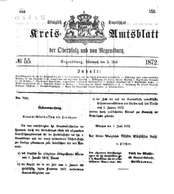 Königlich-bayerisches Kreis-Amtsblatt der Oberpfalz und von Regensburg (Königlich bayerisches Intelligenzblatt für die Oberpfalz und von Regensburg) Mittwoch 3. Juli 1872