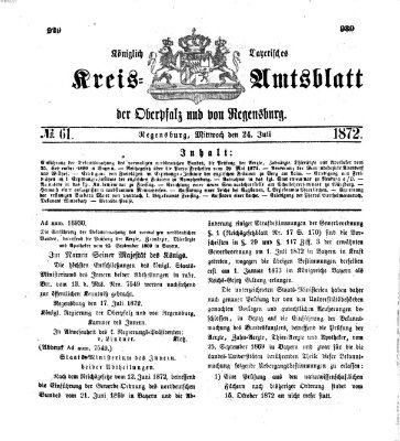 Königlich-bayerisches Kreis-Amtsblatt der Oberpfalz und von Regensburg (Königlich bayerisches Intelligenzblatt für die Oberpfalz und von Regensburg) Mittwoch 24. Juli 1872