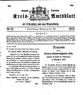 Königlich-bayerisches Kreis-Amtsblatt der Oberpfalz und von Regensburg (Königlich bayerisches Intelligenzblatt für die Oberpfalz und von Regensburg) Samstag 27. Juli 1872