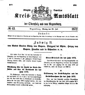 Königlich-bayerisches Kreis-Amtsblatt der Oberpfalz und von Regensburg (Königlich bayerisches Intelligenzblatt für die Oberpfalz und von Regensburg) Montag 29. Juli 1872