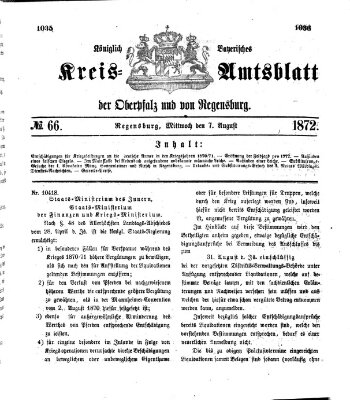 Königlich-bayerisches Kreis-Amtsblatt der Oberpfalz und von Regensburg (Königlich bayerisches Intelligenzblatt für die Oberpfalz und von Regensburg) Mittwoch 7. August 1872