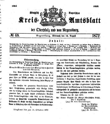 Königlich-bayerisches Kreis-Amtsblatt der Oberpfalz und von Regensburg (Königlich bayerisches Intelligenzblatt für die Oberpfalz und von Regensburg) Mittwoch 14. August 1872