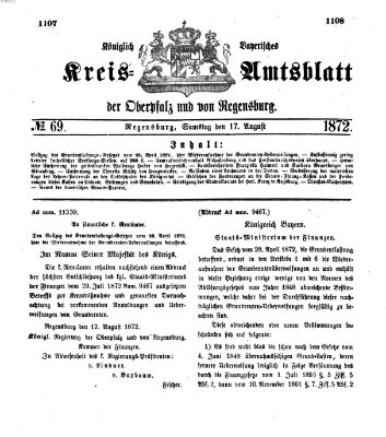 Königlich-bayerisches Kreis-Amtsblatt der Oberpfalz und von Regensburg (Königlich bayerisches Intelligenzblatt für die Oberpfalz und von Regensburg) Samstag 17. August 1872