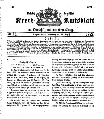 Königlich-bayerisches Kreis-Amtsblatt der Oberpfalz und von Regensburg (Königlich bayerisches Intelligenzblatt für die Oberpfalz und von Regensburg) Mittwoch 28. August 1872