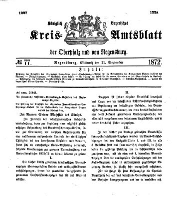 Königlich-bayerisches Kreis-Amtsblatt der Oberpfalz und von Regensburg (Königlich bayerisches Intelligenzblatt für die Oberpfalz und von Regensburg) Mittwoch 11. September 1872