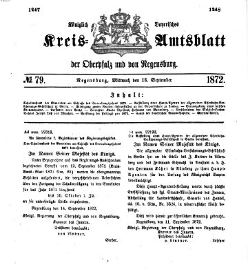 Königlich-bayerisches Kreis-Amtsblatt der Oberpfalz und von Regensburg (Königlich bayerisches Intelligenzblatt für die Oberpfalz und von Regensburg) Mittwoch 18. September 1872