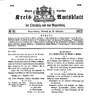 Königlich-bayerisches Kreis-Amtsblatt der Oberpfalz und von Regensburg (Königlich bayerisches Intelligenzblatt für die Oberpfalz und von Regensburg) Mittwoch 25. September 1872