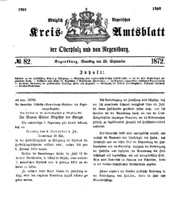 Königlich-bayerisches Kreis-Amtsblatt der Oberpfalz und von Regensburg (Königlich bayerisches Intelligenzblatt für die Oberpfalz und von Regensburg) Samstag 28. September 1872