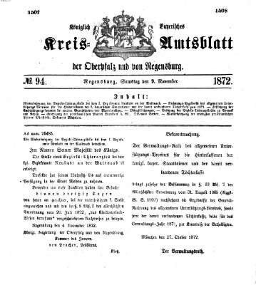 Königlich-bayerisches Kreis-Amtsblatt der Oberpfalz und von Regensburg (Königlich bayerisches Intelligenzblatt für die Oberpfalz und von Regensburg) Samstag 9. November 1872