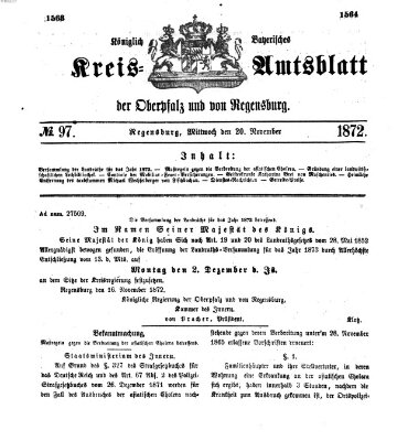 Königlich-bayerisches Kreis-Amtsblatt der Oberpfalz und von Regensburg (Königlich bayerisches Intelligenzblatt für die Oberpfalz und von Regensburg) Mittwoch 20. November 1872