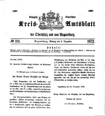 Königlich-bayerisches Kreis-Amtsblatt der Oberpfalz und von Regensburg (Königlich bayerisches Intelligenzblatt für die Oberpfalz und von Regensburg) Montag 2. Dezember 1872