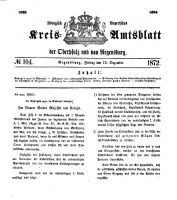 Königlich-bayerisches Kreis-Amtsblatt der Oberpfalz und von Regensburg (Königlich bayerisches Intelligenzblatt für die Oberpfalz und von Regensburg) Freitag 13. Dezember 1872