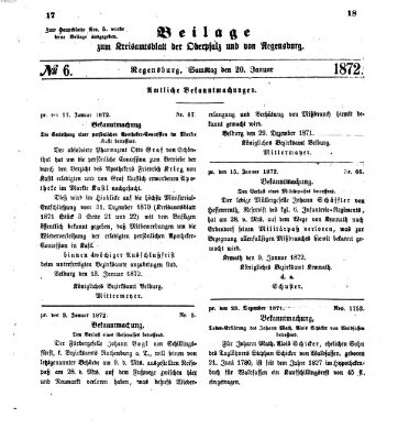 Königlich-bayerisches Kreis-Amtsblatt der Oberpfalz und von Regensburg (Königlich bayerisches Intelligenzblatt für die Oberpfalz und von Regensburg) Samstag 20. Januar 1872