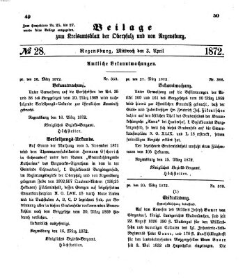 Königlich-bayerisches Kreis-Amtsblatt der Oberpfalz und von Regensburg (Königlich bayerisches Intelligenzblatt für die Oberpfalz und von Regensburg) Mittwoch 3. April 1872