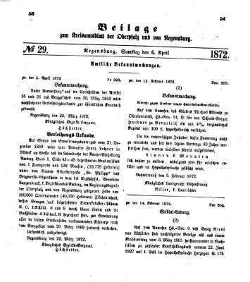 Königlich-bayerisches Kreis-Amtsblatt der Oberpfalz und von Regensburg (Königlich bayerisches Intelligenzblatt für die Oberpfalz und von Regensburg) Samstag 6. April 1872