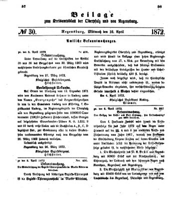 Königlich-bayerisches Kreis-Amtsblatt der Oberpfalz und von Regensburg (Königlich bayerisches Intelligenzblatt für die Oberpfalz und von Regensburg) Mittwoch 10. April 1872