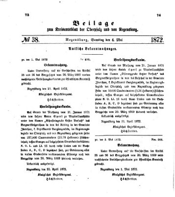 Königlich-bayerisches Kreis-Amtsblatt der Oberpfalz und von Regensburg (Königlich bayerisches Intelligenzblatt für die Oberpfalz und von Regensburg) Samstag 4. Mai 1872