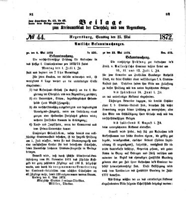 Königlich-bayerisches Kreis-Amtsblatt der Oberpfalz und von Regensburg (Königlich bayerisches Intelligenzblatt für die Oberpfalz und von Regensburg) Samstag 25. Mai 1872