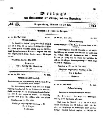 Königlich-bayerisches Kreis-Amtsblatt der Oberpfalz und von Regensburg (Königlich bayerisches Intelligenzblatt für die Oberpfalz und von Regensburg) Mittwoch 29. Mai 1872