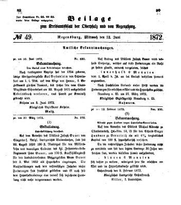 Königlich-bayerisches Kreis-Amtsblatt der Oberpfalz und von Regensburg (Königlich bayerisches Intelligenzblatt für die Oberpfalz und von Regensburg) Mittwoch 12. Juni 1872