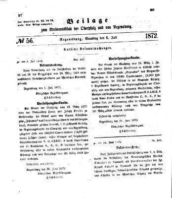 Königlich-bayerisches Kreis-Amtsblatt der Oberpfalz und von Regensburg (Königlich bayerisches Intelligenzblatt für die Oberpfalz und von Regensburg) Samstag 6. Juli 1872