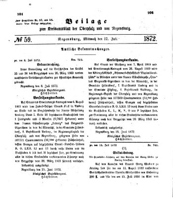 Königlich-bayerisches Kreis-Amtsblatt der Oberpfalz und von Regensburg (Königlich bayerisches Intelligenzblatt für die Oberpfalz und von Regensburg) Mittwoch 17. Juli 1872