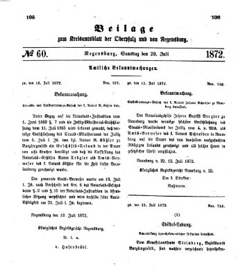 Königlich-bayerisches Kreis-Amtsblatt der Oberpfalz und von Regensburg (Königlich bayerisches Intelligenzblatt für die Oberpfalz und von Regensburg) Samstag 20. Juli 1872