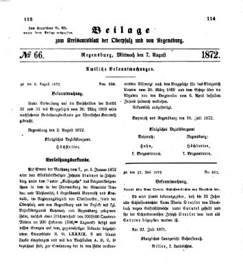Königlich-bayerisches Kreis-Amtsblatt der Oberpfalz und von Regensburg (Königlich bayerisches Intelligenzblatt für die Oberpfalz und von Regensburg) Mittwoch 7. August 1872
