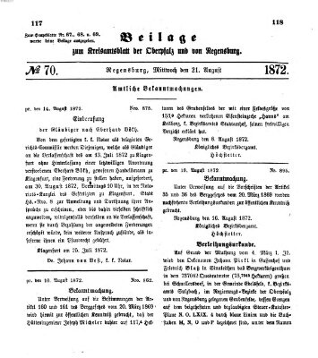 Königlich-bayerisches Kreis-Amtsblatt der Oberpfalz und von Regensburg (Königlich bayerisches Intelligenzblatt für die Oberpfalz und von Regensburg) Mittwoch 21. August 1872