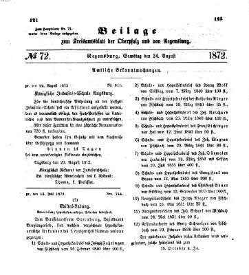 Königlich-bayerisches Kreis-Amtsblatt der Oberpfalz und von Regensburg (Königlich bayerisches Intelligenzblatt für die Oberpfalz und von Regensburg) Samstag 24. August 1872